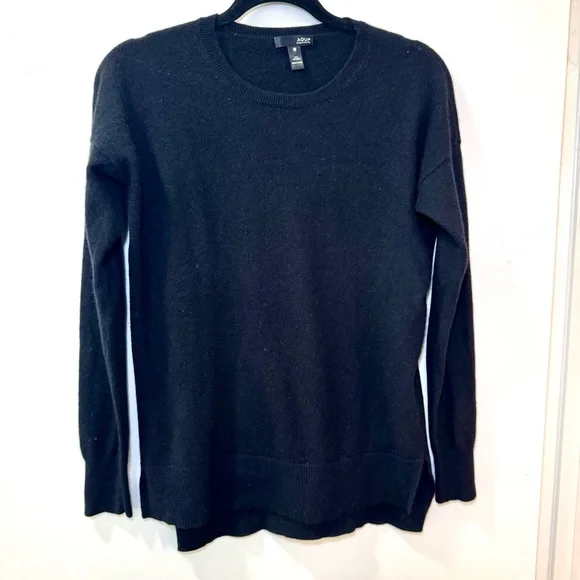 AQUA Cashmere Black Crewneck Sweater – 100% Cashmere – Size M - Picture 2 of 6